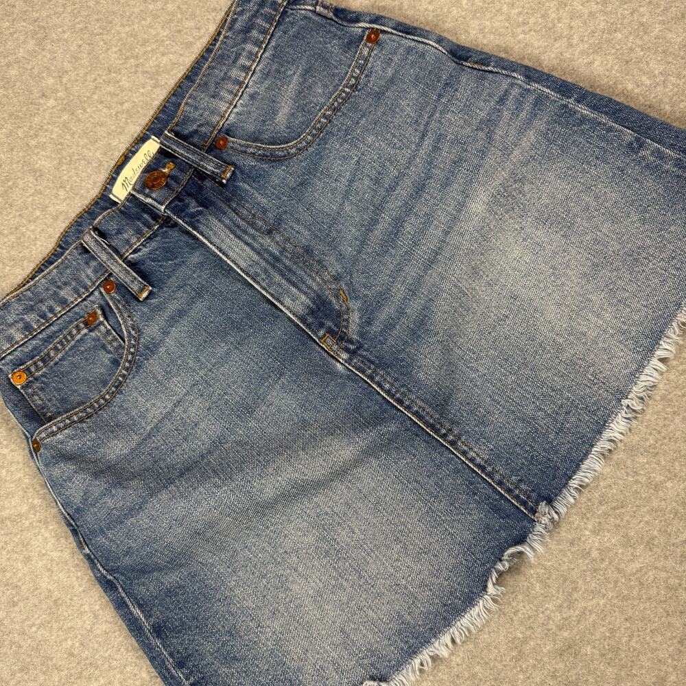 Madewell McCarren Denim Mini Skirt Rigid Denim A-Line Raw Fringe Size 27 K8028
